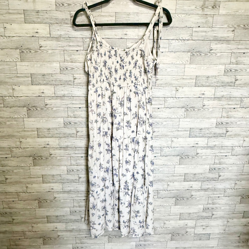 Trixxi Womens‎ Medium Floral Tiered Maxi Dress White Purple Tie Shoulder Smocked - Picture 9 of 12